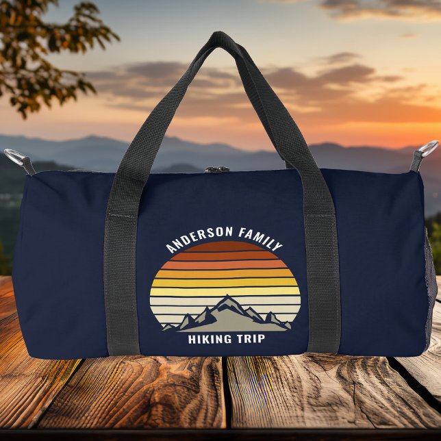 Custom Mountain Sunset Navy Blue Hiking Duffle Bag (Creator Uploaded)