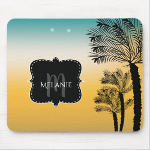 Custom Mouse Pad Tropical Sunset Monogram Name 2