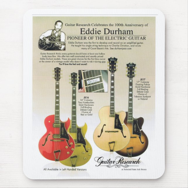 Custom Mousepad of Eddie Durham Centennial Guitars (Front)