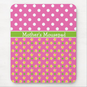 Custom Mousepad: Primroses and Polkas on Deep Pink Mouse Mat