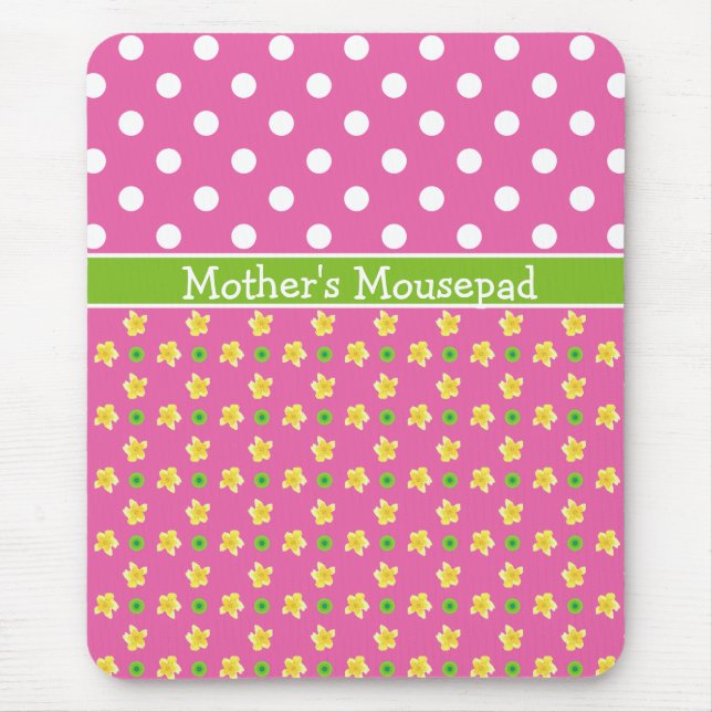Custom Mousepad: Primroses and Polkas on Deep Pink Mouse Mat (Front)