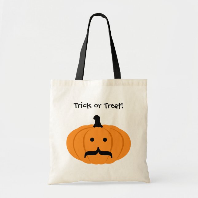 Custom moustache orange pumpkin trick or treat tote bag (Front)