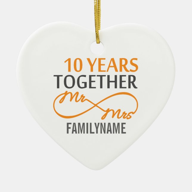 Custom Mr and Mrs 10th Anniversary Ceramic Tree Decoration (Front)
