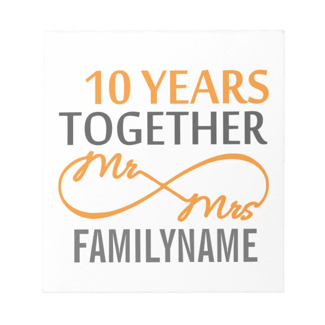 Custom Mr and Mrs 10th Anniversary Notepad (Front)
