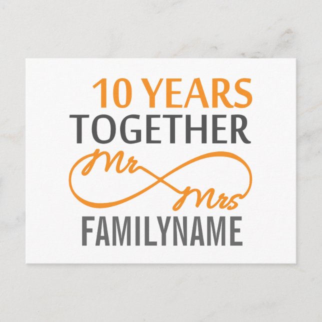 Custom Mr and Mrs 10th Anniversary Postcard (Front)