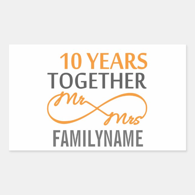Custom Mr and Mrs 10th Anniversary Rectangular Sticker (Front)