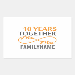 Custom Mr and Mrs 10th Anniversary Rectangular Sticker