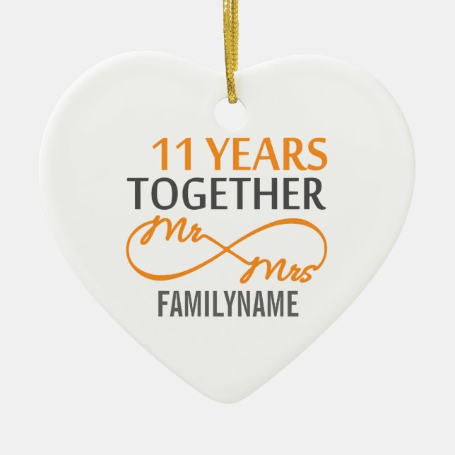 Custom Mr and Mrs 11th Anniversary Ceramic Tree Decoration (Front)