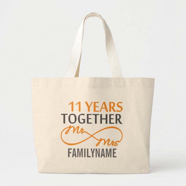 Custom Mr and Mrs 11th Anniversary Large Tote Bag (Front)