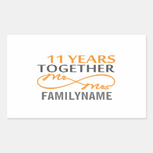 Custom Mr and Mrs 11th Anniversary Rectangular Sticker