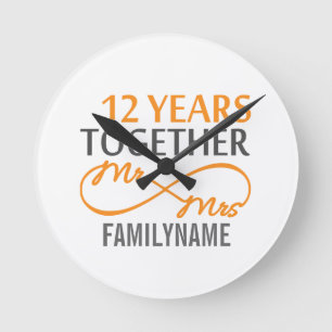 Custom Mr and Mrs 12th Anniversary Round Clock