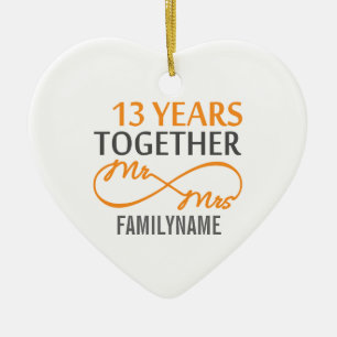 Custom Mr and Mrs 13th Anniversary Ceramic Tree Decoration