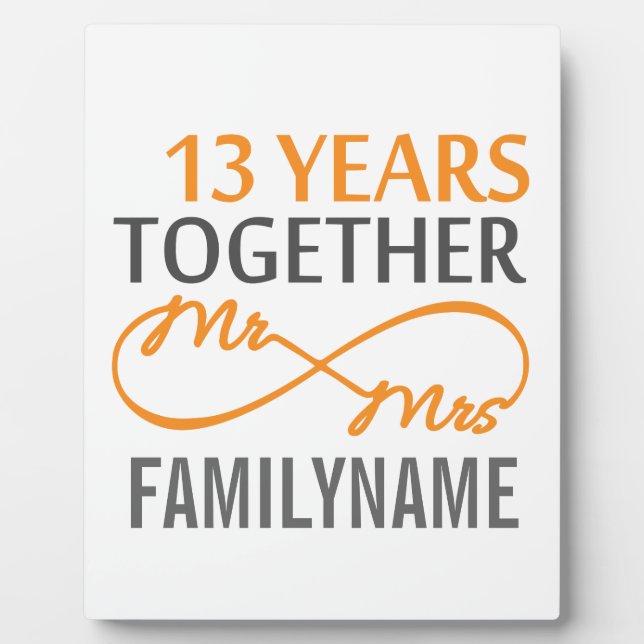 Custom Mr and Mrs 13th Anniversary Plaque (Front)
