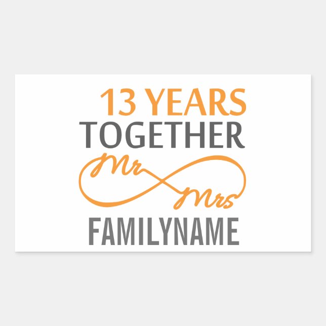 Custom Mr and Mrs 13th Anniversary Rectangular Sticker (Front)