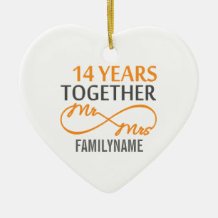 Custom Mr and Mrs 14th Anniversary Ceramic Tree Decoration