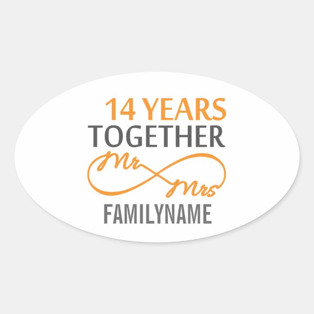 Custom Mr and Mrs 14th Anniversary Oval Sticker (Front)
