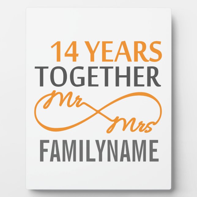 Custom Mr and Mrs 14th Anniversary Plaque (Front)