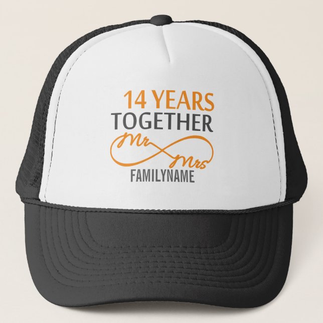 Custom Mr and Mrs 14th Anniversary Trucker Hat (Front)
