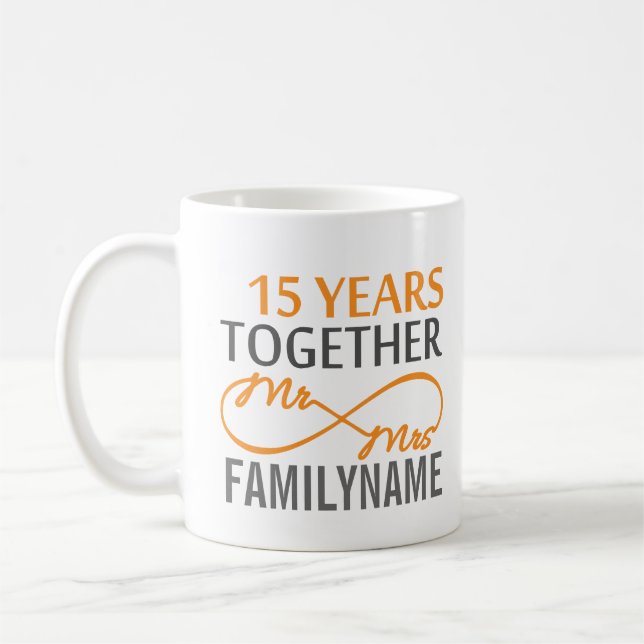 Custom Mr and Mrs 15th Anniversary Coffee Mug (Left)