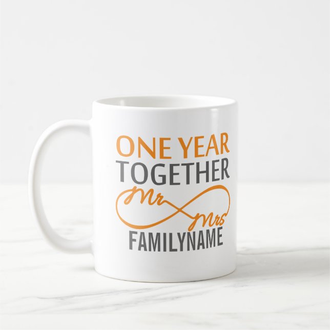 Custom Mr and Mrs 1st Anniversary Coffee Mug (Left)
