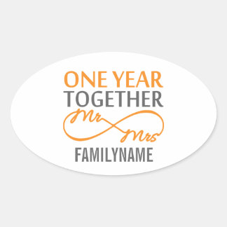 Custom Mr and Mrs 1st Anniversary Oval Sticker