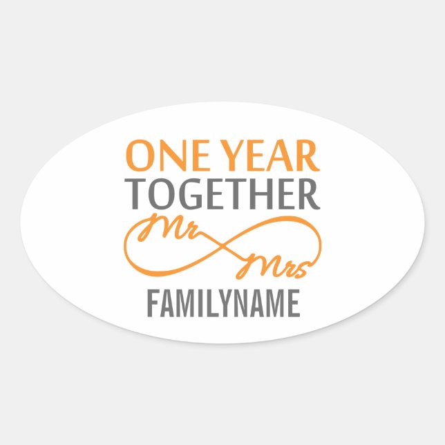 Custom Mr and Mrs 1st Anniversary Oval Sticker (Front)