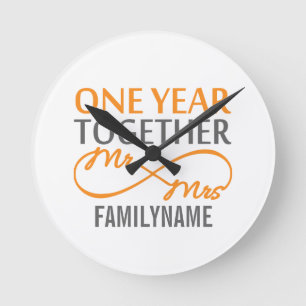 Custom Mr and Mrs 1st Anniversary Round Clock