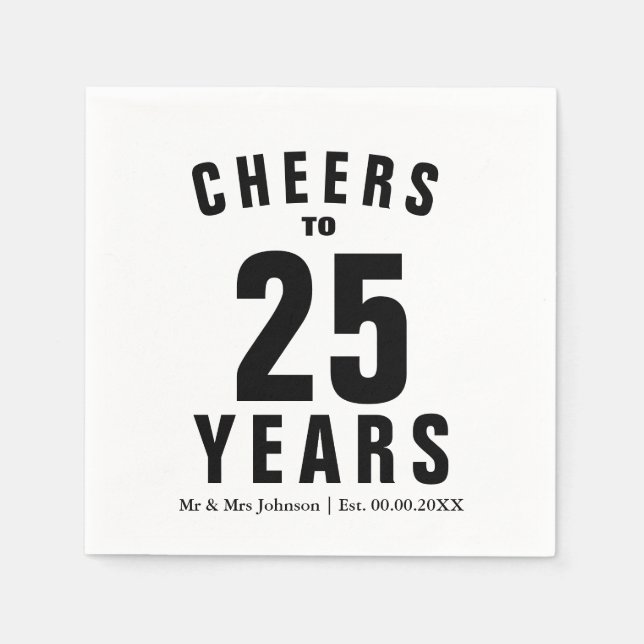 Custom Mr and Mrs 25th wedding anniversary party Napkin (Front)