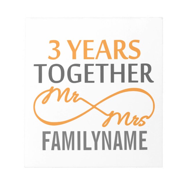 Custom Mr and Mrs 3rd Anniversary Notepad (Front)