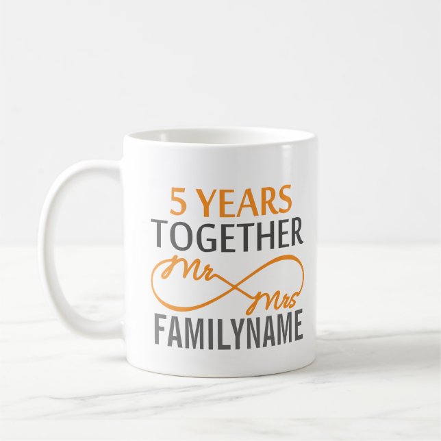 Custom Mr and Mrs 5th Anniversary Coffee Mug (Left)