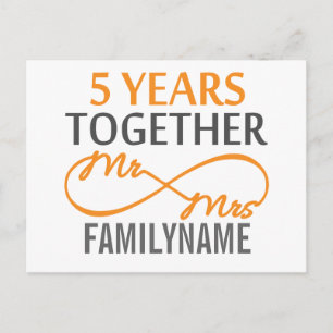 Custom Mr and Mrs 5th Anniversary Postcard