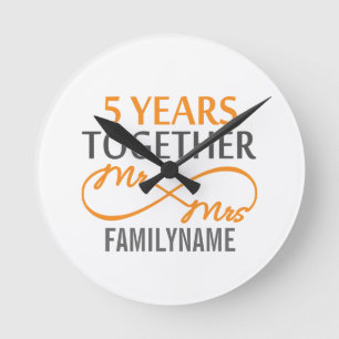 Custom Mr and Mrs 5th Anniversary Round Clock
