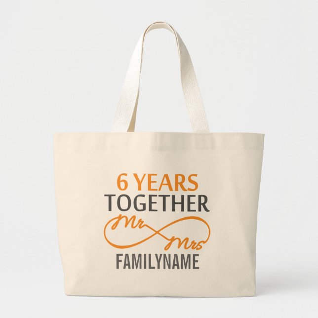 Custom Mr and Mrs 6th Anniversary Large Tote Bag (Front)
