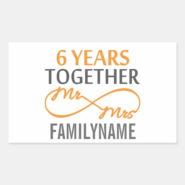 Custom Mr and Mrs 6th Anniversary Rectangular Sticker (Front)
