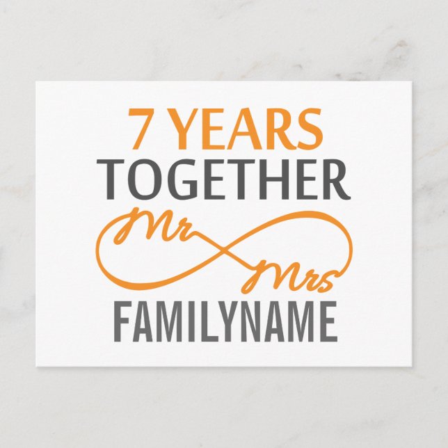 Custom Mr and Mrs 7th Anniversary Postcard (Front)