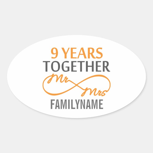 Custom Mr and Mrs 9th Anniversary Oval Sticker (Front)
