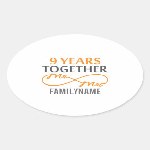 Custom Mr and Mrs 9th Anniversary Oval Sticker