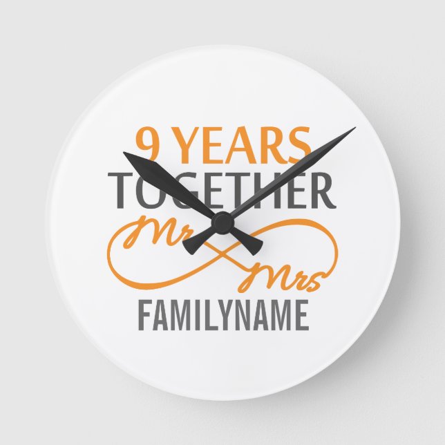 Custom Mr and Mrs 9th Anniversary Round Clock (Front)