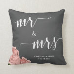 Custom Mr. And Mrs. Chalkboard Wedding Pillows<br><div class="desc">Custom Mr. and Mrs. floral chalkboard wedding pillows with pink flowers and customisable text - you can add bride's and groom's name and wedding date</div>