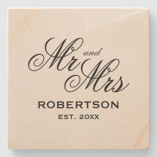 Custom Mr and Mrs couple square sandstone coaster