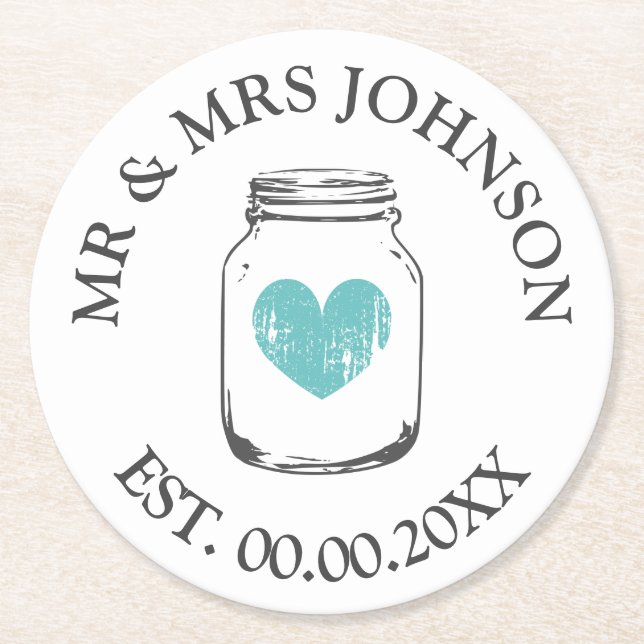 Custom mr and mrs mason jar wedding party coasters (Front)