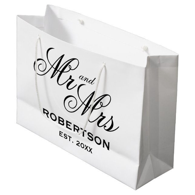 Custom Mr and Mrs newlyweds large wedding gift bag (Front Angled)