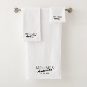 Custom Mr and Mrs Wedding Family gift Bath Towel Set