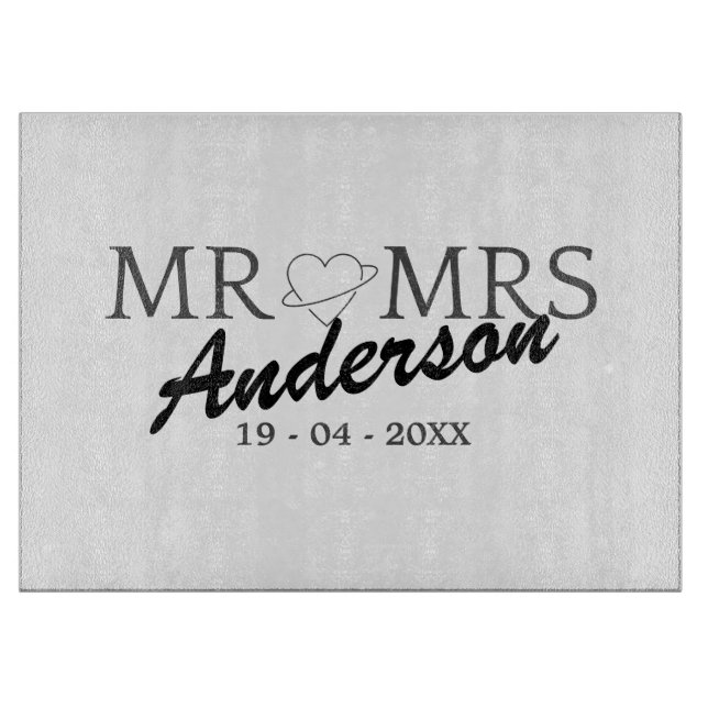 Custom Mr and Mrs Wedding Family gift Cutting Board (Front)
