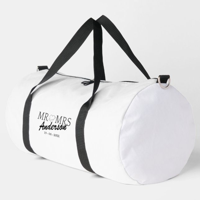 Custom Mr and Mrs Wedding Family gift Duffle Bag (Left Corner)