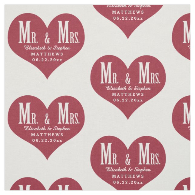 Custom Mr. and Mrs. Wedding White Heart Template Fabric (Swatch)