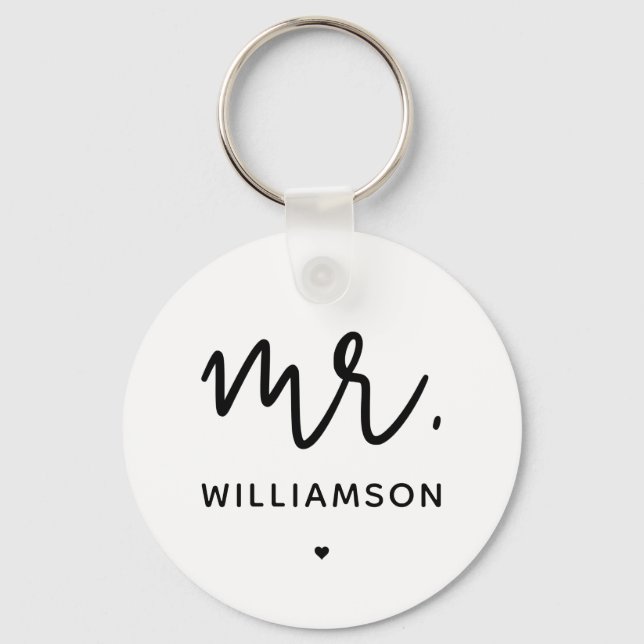 Custom Mr. | Minimalist Wedding New Couple Modern Key Ring (Front)