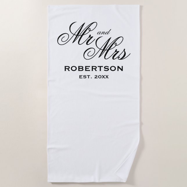 Custom Mr & Mrs beach towel for newly weds couple (Front)