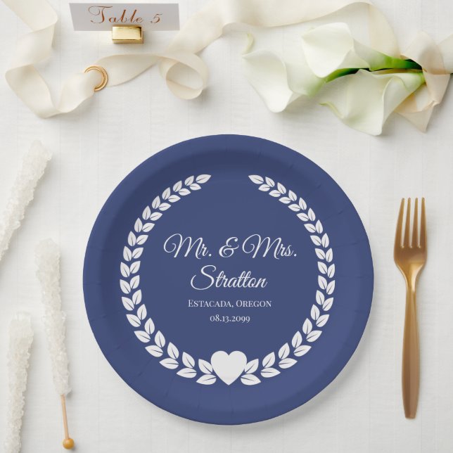 Custom Mr. & Mrs. Bride and Groom Newlywed Paper Plate (Wedding)