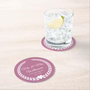 Custom Mr. & Mrs. Bride and Groom Newlywed Round Paper Coaster